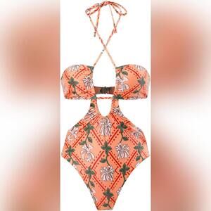 NWOT Lu's Chic One Piece Halter Plunge Cut Out Swimsuit, XL (14)